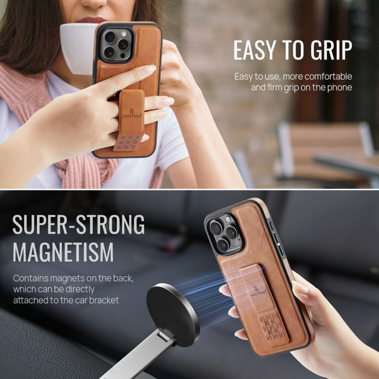 For iPhone 16 Pro Fierre Shann Oil Wax Cow Leather Holder Back Phone Case