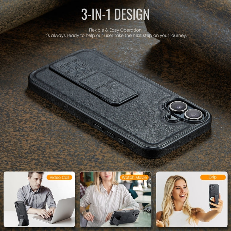 For iPhone 16 Plus Fierre Shann Oil Wax Cow Leather Holder Back Phone Case
