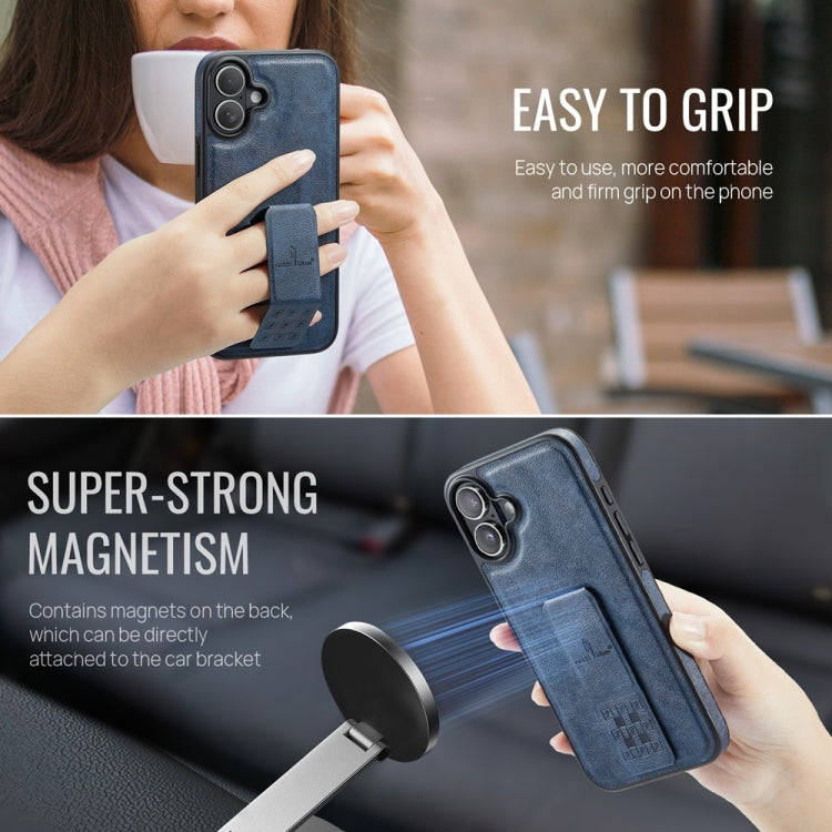For iPhone 16 Plus Fierre Shann Oil Wax Cow Leather Holder Back Phone Case