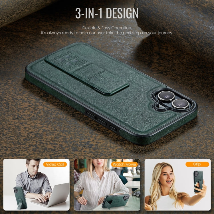 For iPhone 16 Plus Fierre Shann Oil Wax Cow Leather Holder Back Phone Case
