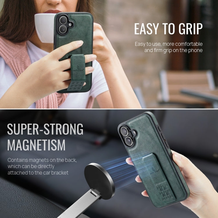 For iPhone 16 Plus Fierre Shann Oil Wax Cow Leather Holder Back Phone Case
