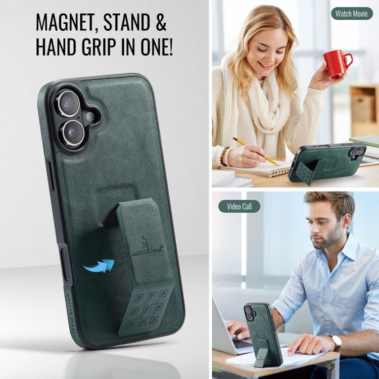 For iPhone 16 Plus Fierre Shann Oil Wax Cow Leather Holder Back Phone Case