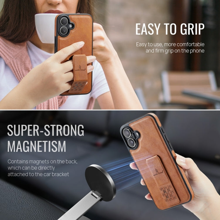 For iPhone 16 Plus Fierre Shann Oil Wax Cow Leather Holder Back Phone Case