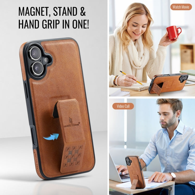 For iPhone 16 Plus Fierre Shann Oil Wax Cow Leather Holder Back Phone Case