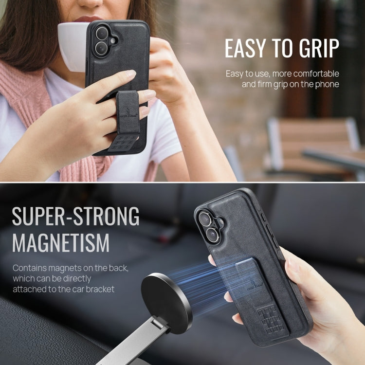 For iPhone 16 Fierre Shann Oil Wax Cow Leather Holder Back Phone Case
