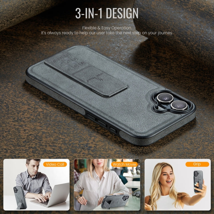 For iPhone 16 Fierre Shann Oil Wax Cow Leather Holder Back Phone Case