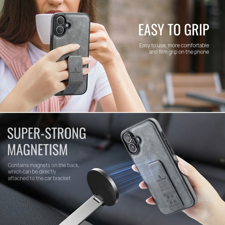 For iPhone 16 Fierre Shann Oil Wax Cow Leather Holder Back Phone Case