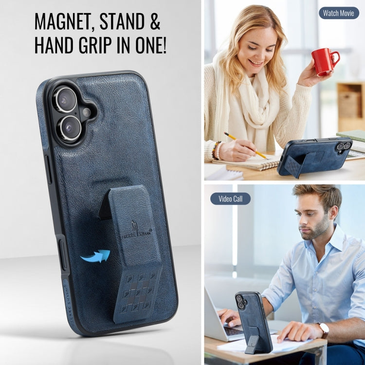 For iPhone 16 Fierre Shann Oil Wax Cow Leather Holder Back Phone Case