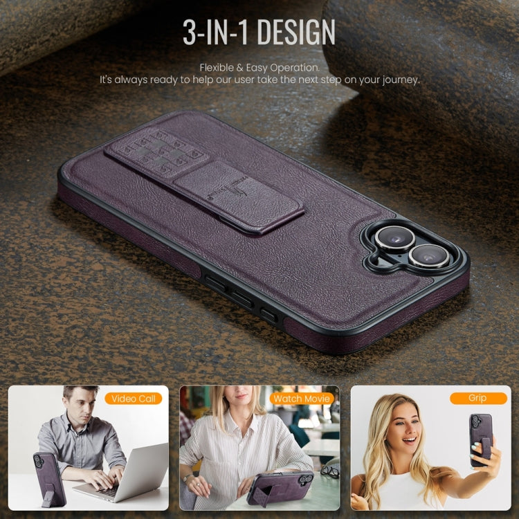 For iPhone 16 Fierre Shann Oil Wax Cow Leather Holder Back Phone Case