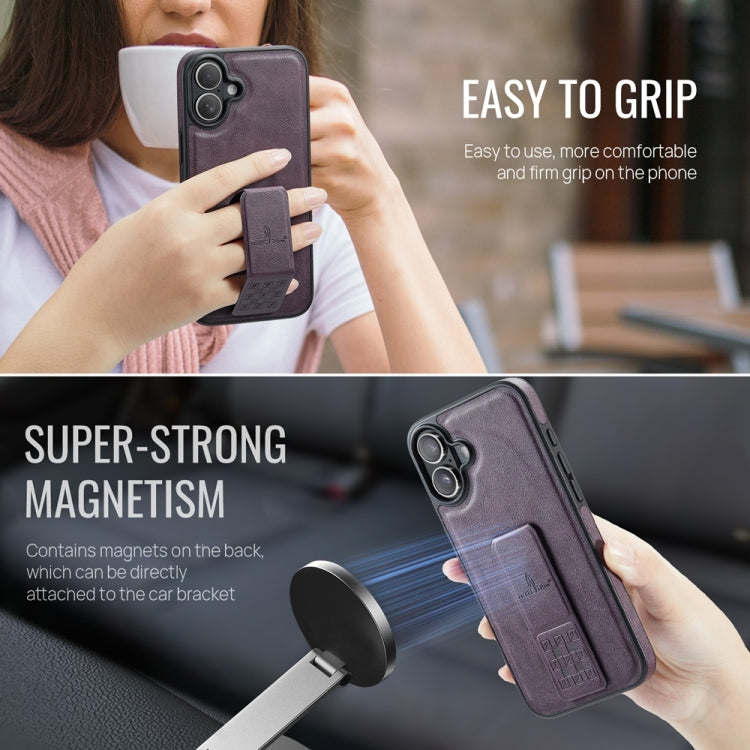 For iPhone 16 Fierre Shann Oil Wax Cow Leather Holder Back Phone Case