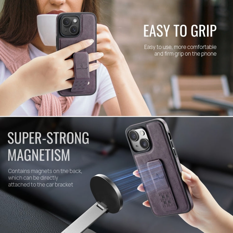 For iPhone 15 Plus Fierre Shann Oil Wax Cow Leather Holder Back Phone Case