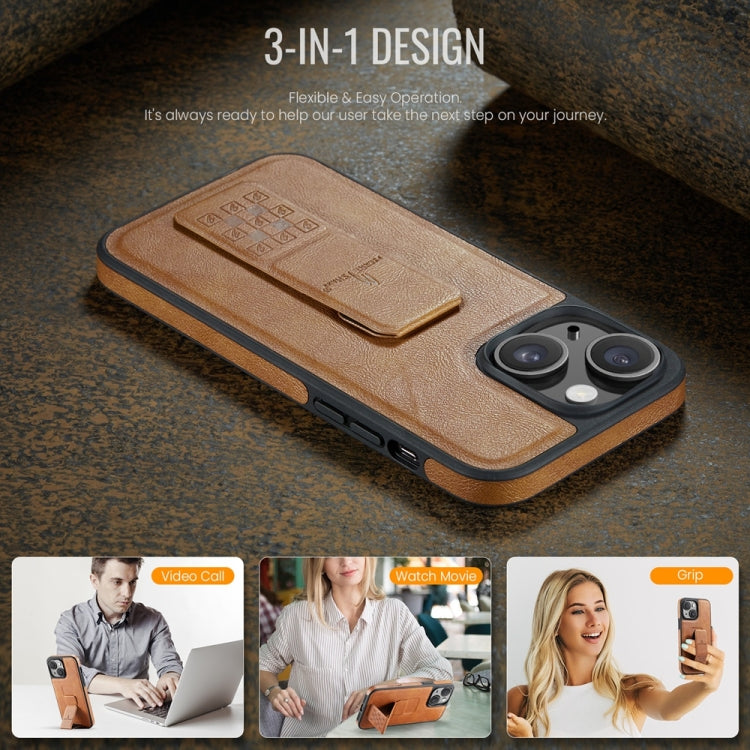 For iPhone 15 Plus Fierre Shann Oil Wax Cow Leather Holder Back Phone Case