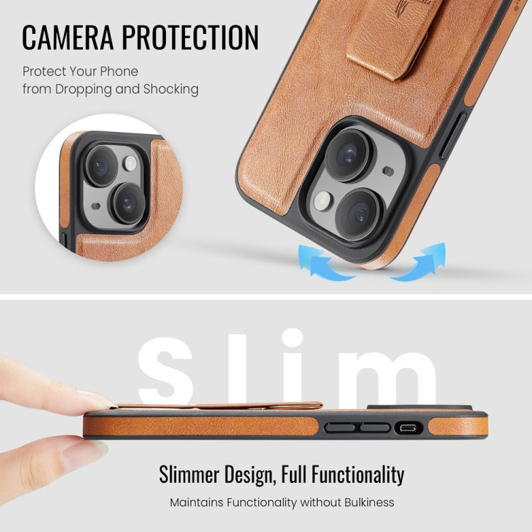 For iPhone 15 Plus Fierre Shann Oil Wax Cow Leather Holder Back Phone Case