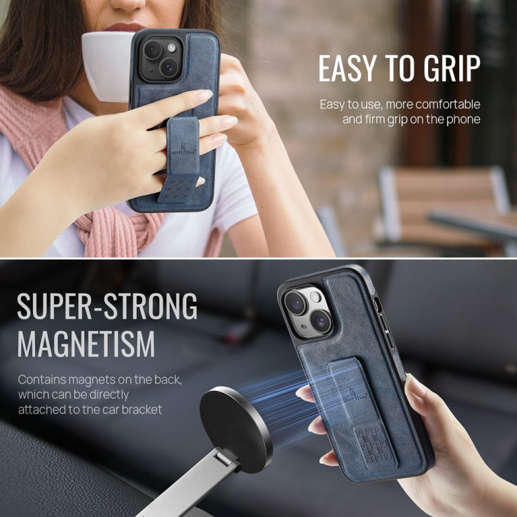 For iPhone 14 Plus Fierre Shann Oil Wax Cow Leather Holder Back Phone Case