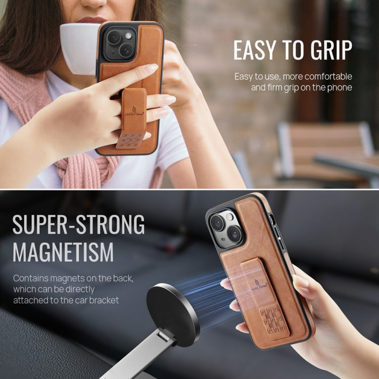 For iPhone 14 Plus Fierre Shann Oil Wax Cow Leather Holder Back Phone Case