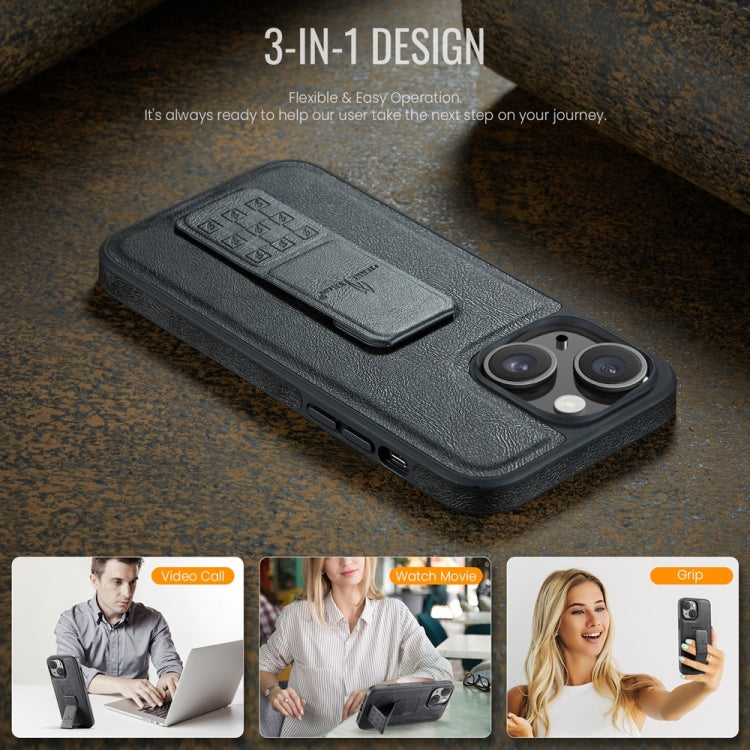 For iPhone 14 Fierre Shann Oil Wax Cow Leather Holder Back Phone Case