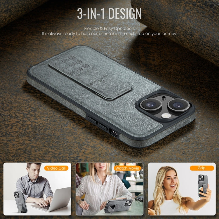 For iPhone 14 Fierre Shann Oil Wax Cow Leather Holder Back Phone Case
