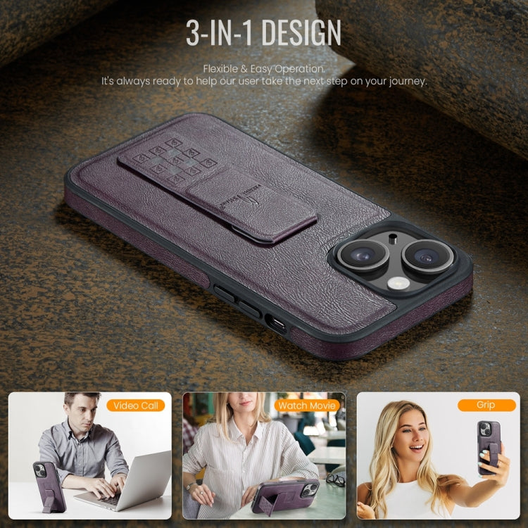 For iPhone 14 Fierre Shann Oil Wax Cow Leather Holder Back Phone Case