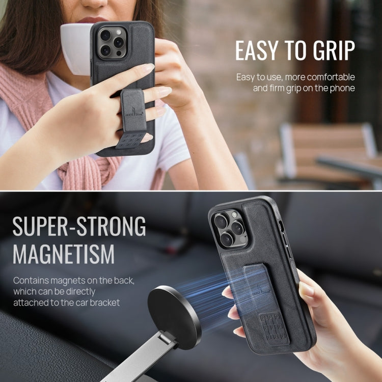 For iPhone 14 Pro Max Fierre Shann Oil Wax Cow Leather Holder Back Phone Case