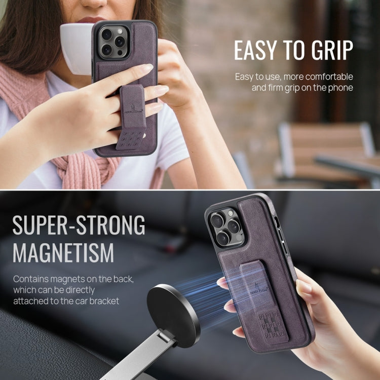For iPhone 14 Pro Max Fierre Shann Oil Wax Cow Leather Holder Back Phone Case