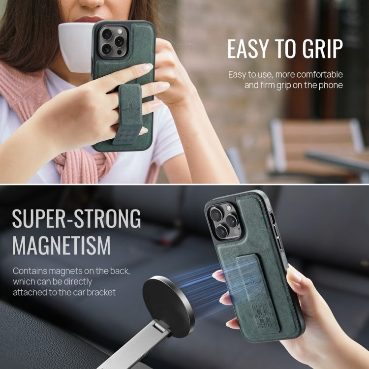 For iPhone 13 Pro Fierre Shann Oil Wax Cow Leather Holder Back Phone Case