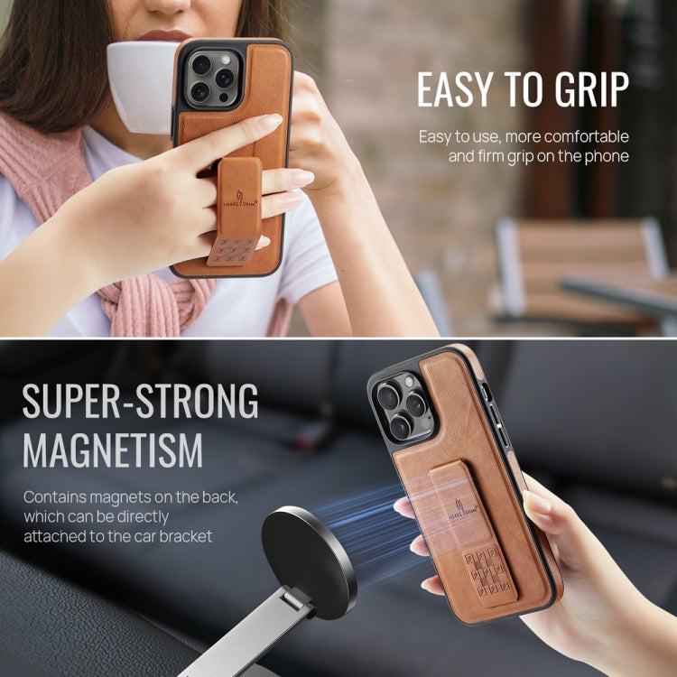 For iPhone 13 Pro Fierre Shann Oil Wax Cow Leather Holder Back Phone Case