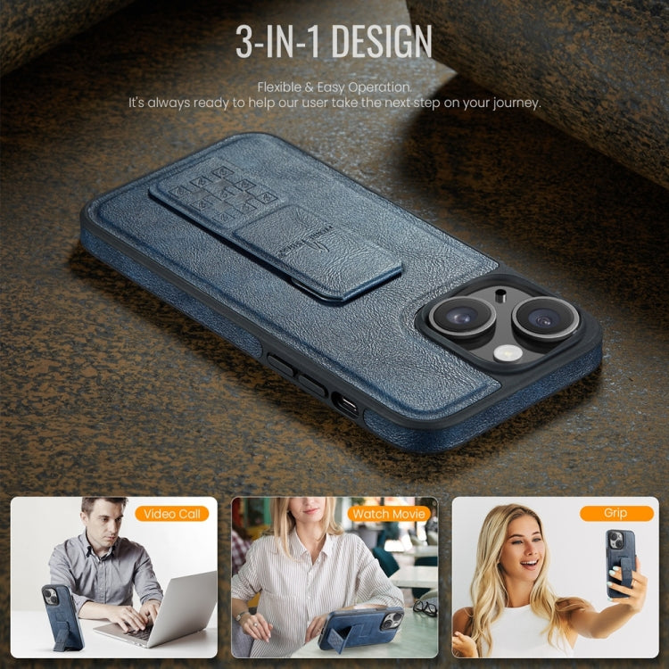For iPhone 13 Fierre Shann Oil Wax Cow Leather Holder Back Phone Case