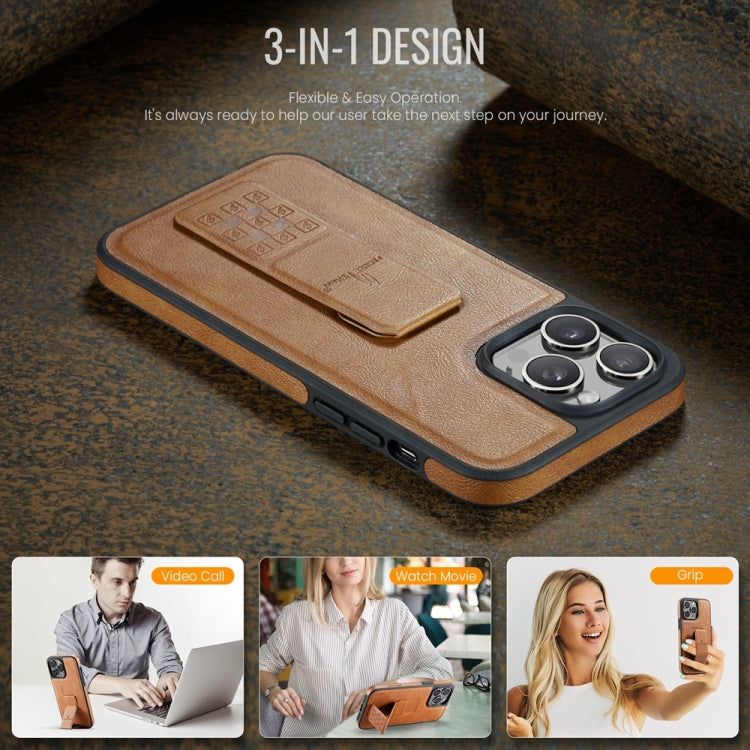 For iPhone 12 / 12 Pro Fierre Shann Oil Wax Cow Leather Holder Back Phone Case