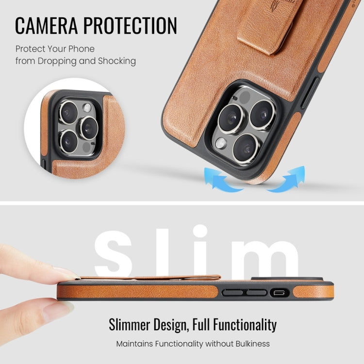 For iPhone 12 / 12 Pro Fierre Shann Oil Wax Cow Leather Holder Back Phone Case