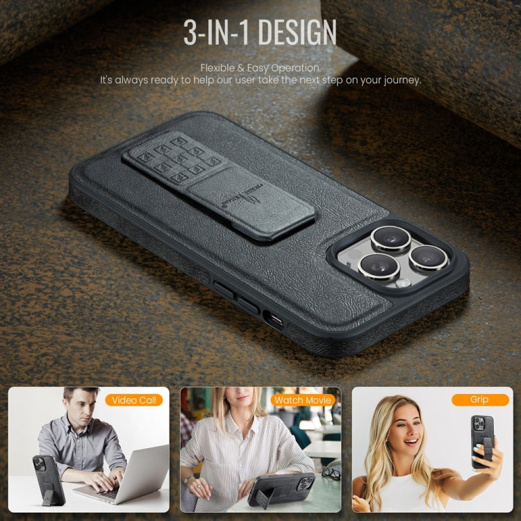 For iPhone 12 Pro Max Fierre Shann Oil Wax Cow Leather Holder Back Phone Case