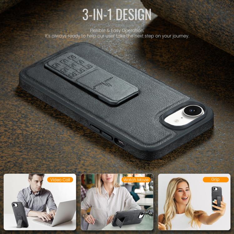 For iPhone 17e / 16e Fierre Shann Oil Wax Cow Leather Holder Back Phone Case