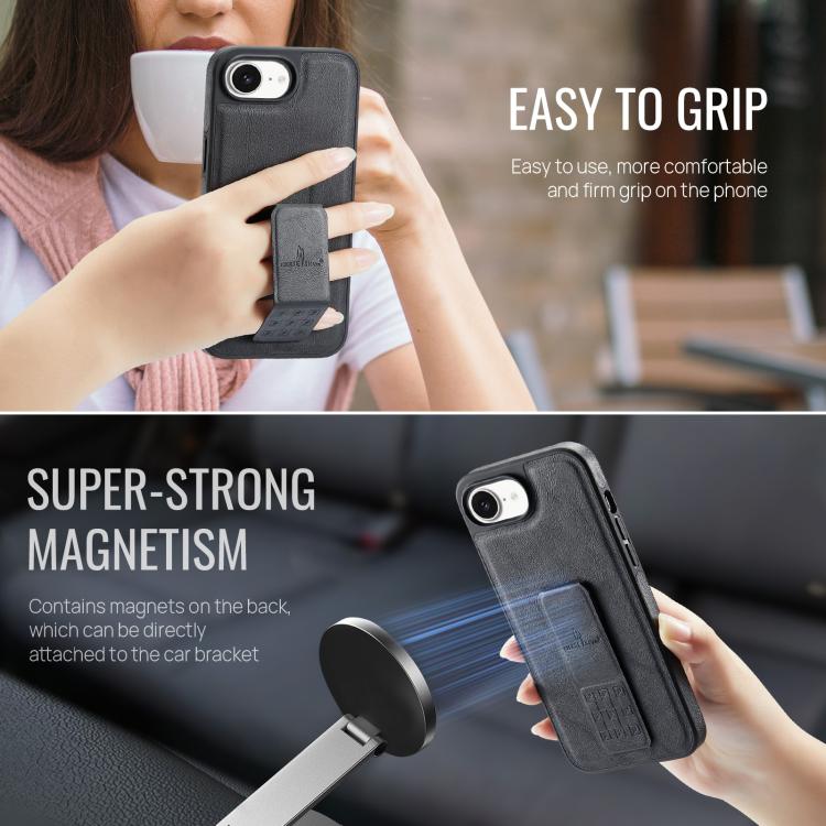 For iPhone 17e / 16e Fierre Shann Oil Wax Cow Leather Holder Back Phone Case