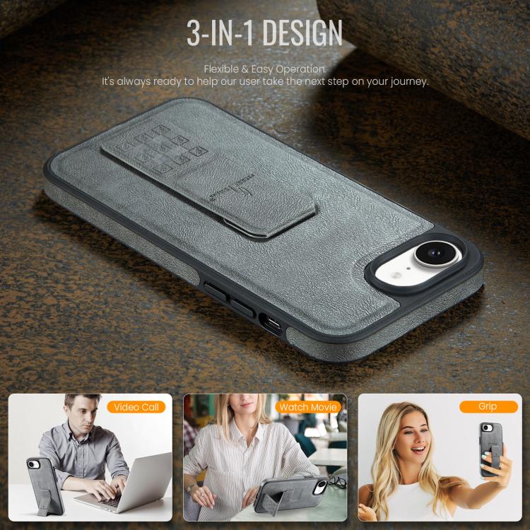 For iPhone 17e / 16e Fierre Shann Oil Wax Cow Leather Holder Back Phone Case