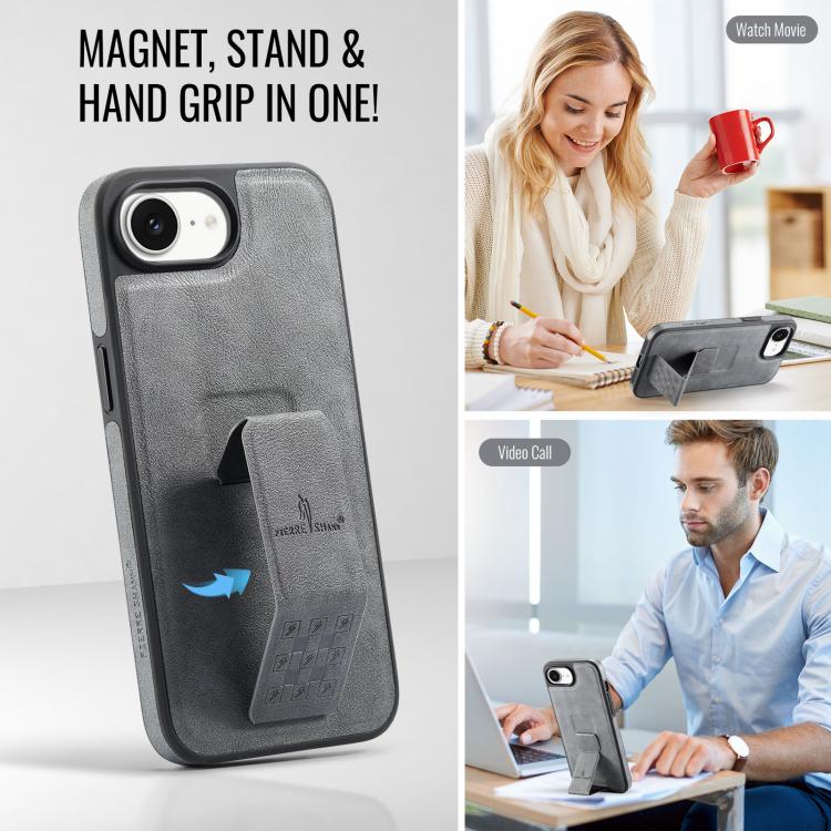 For iPhone 17e / 16e Fierre Shann Oil Wax Cow Leather Holder Back Phone Case