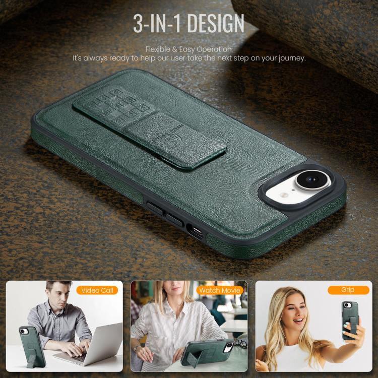 For iPhone 17e / 16e Fierre Shann Oil Wax Cow Leather Holder Back Phone Case