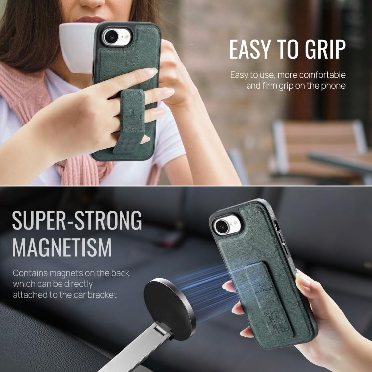 For iPhone 17e / 16e Fierre Shann Oil Wax Cow Leather Holder Back Phone Case