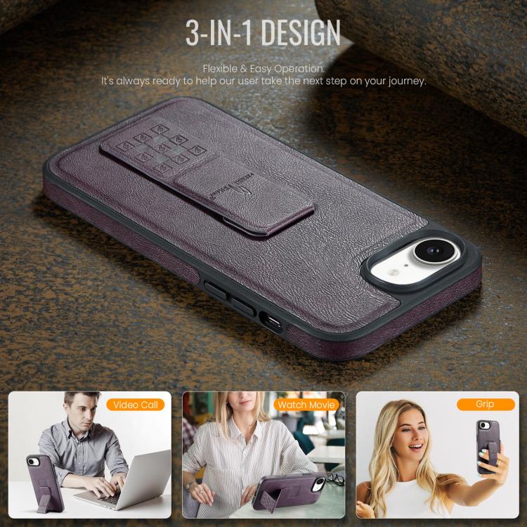 For iPhone 17e / 16e Fierre Shann Oil Wax Cow Leather Holder Back Phone Case