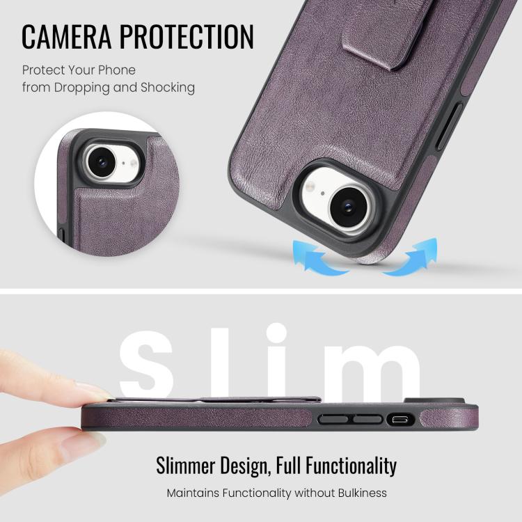 For iPhone 17e / 16e Fierre Shann Oil Wax Cow Leather Holder Back Phone Case