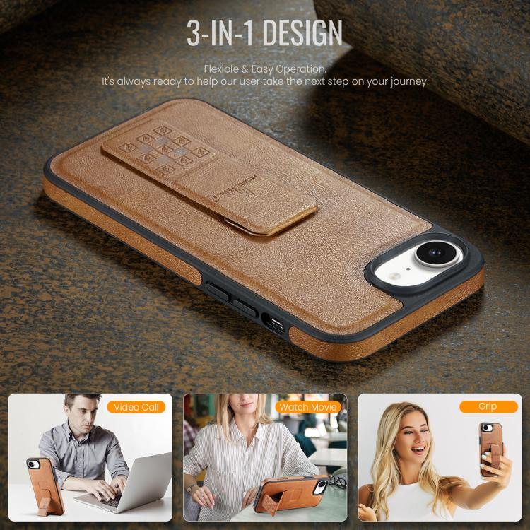 For iPhone 17e / 16e Fierre Shann Oil Wax Cow Leather Holder Back Phone Case