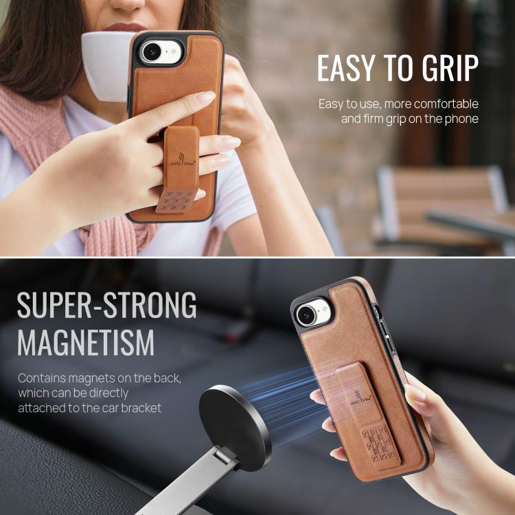 For iPhone 17e / 16e Fierre Shann Oil Wax Cow Leather Holder Back Phone Case