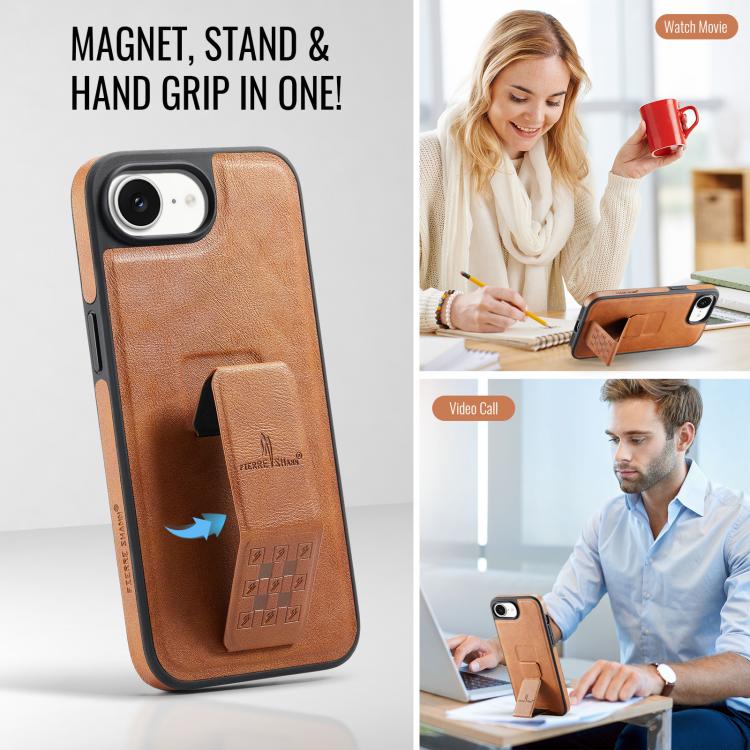 For iPhone 17e / 16e Fierre Shann Oil Wax Cow Leather Holder Back Phone Case