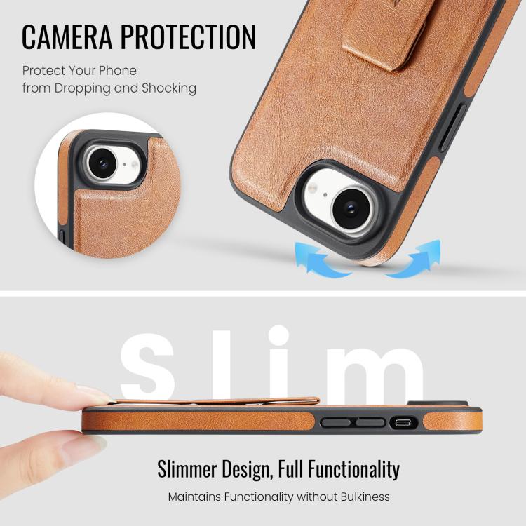 For iPhone 17e / 16e Fierre Shann Oil Wax Cow Leather Holder Back Phone Case
