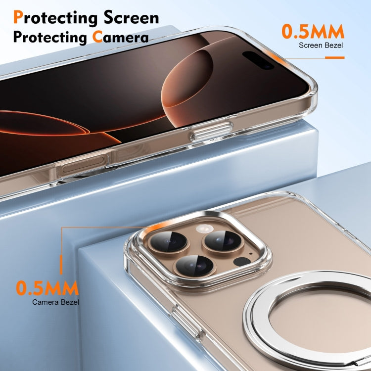 For iPhone 16 Pro Ice-Cold Rotating Ring Holder PC MagSafe Phone Case