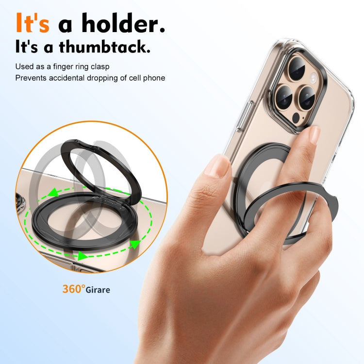For iPhone 16 Pro Ice-Cold Rotating Ring Holder PC MagSafe Phone Case