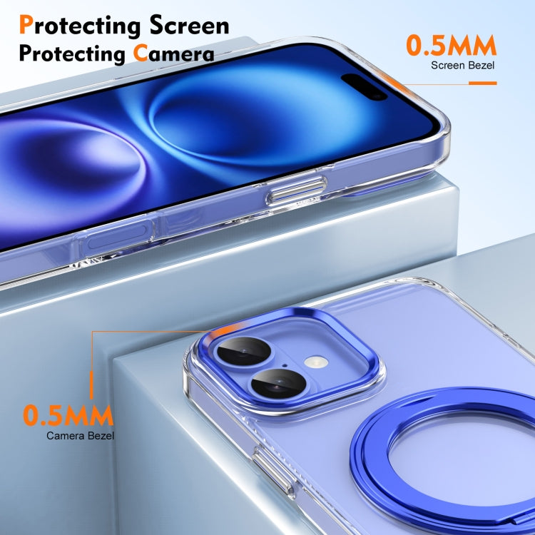 For iPhone 16 Plus Ice-Cold Rotating Ring Holder PC MagSafe Phone Case