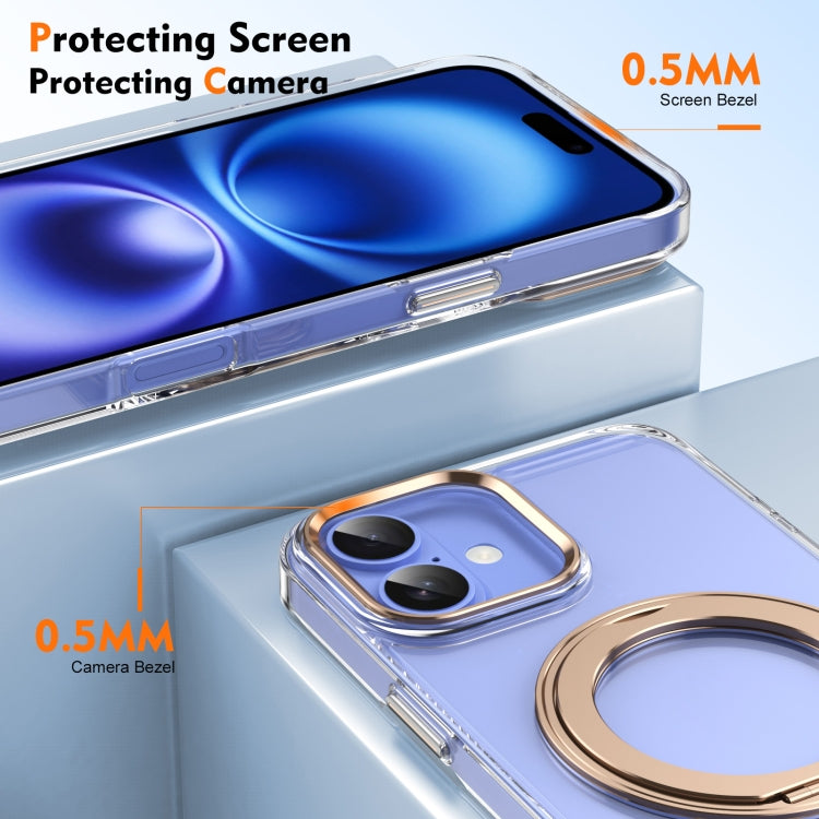For iPhone 16 Plus Ice-Cold Rotating Ring Holder PC MagSafe Phone Case