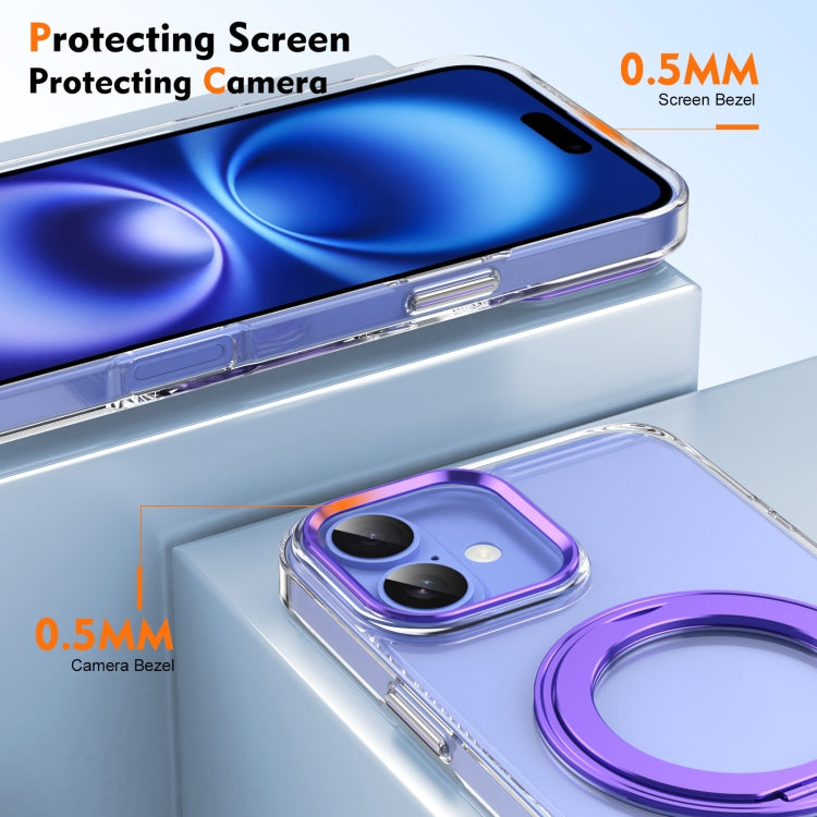 For iPhone 16 Plus Ice-Cold Rotating Ring Holder PC MagSafe Phone Case