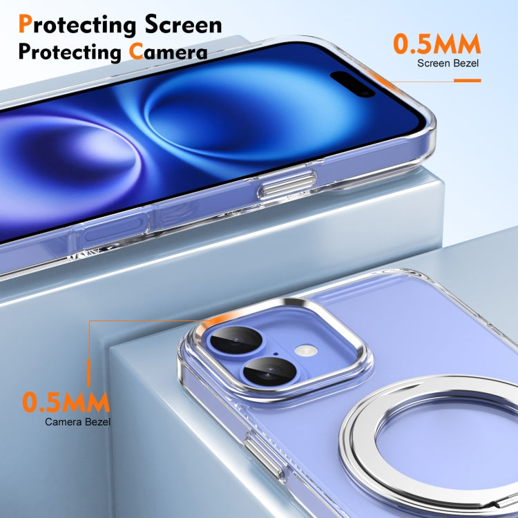 For iPhone 16 Ice-Cold Rotating Ring Holder PC MagSafe Phone Case