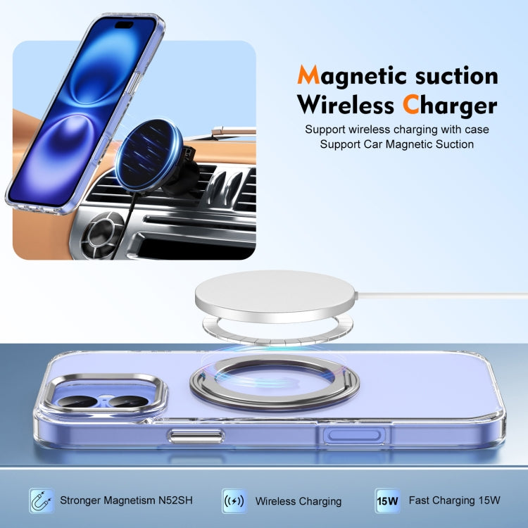 For iPhone 16 Ice-Cold Rotating Ring Holder PC MagSafe Phone Case