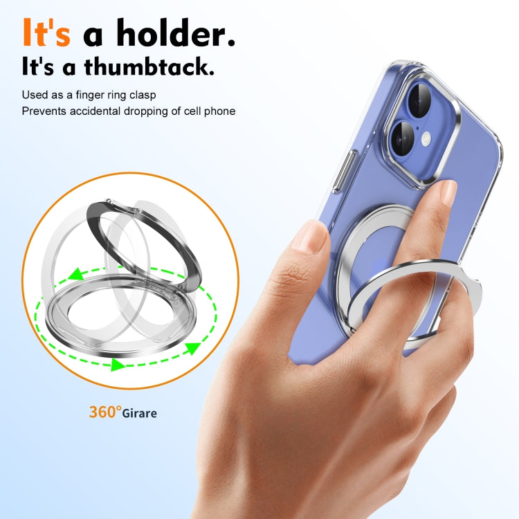 For iPhone 16 Ice-Cold Rotating Ring Holder PC MagSafe Phone Case